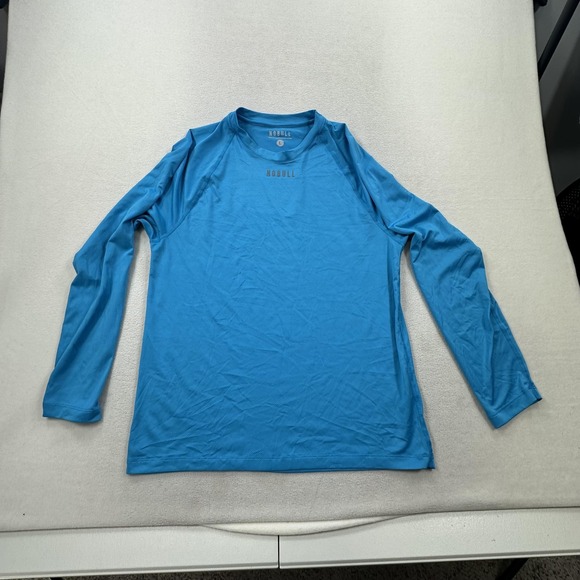 NOBULL Shirt Mens Large Blue Long Sleeve Performance Athletic Raglan USA Made - Picture 1 of 11